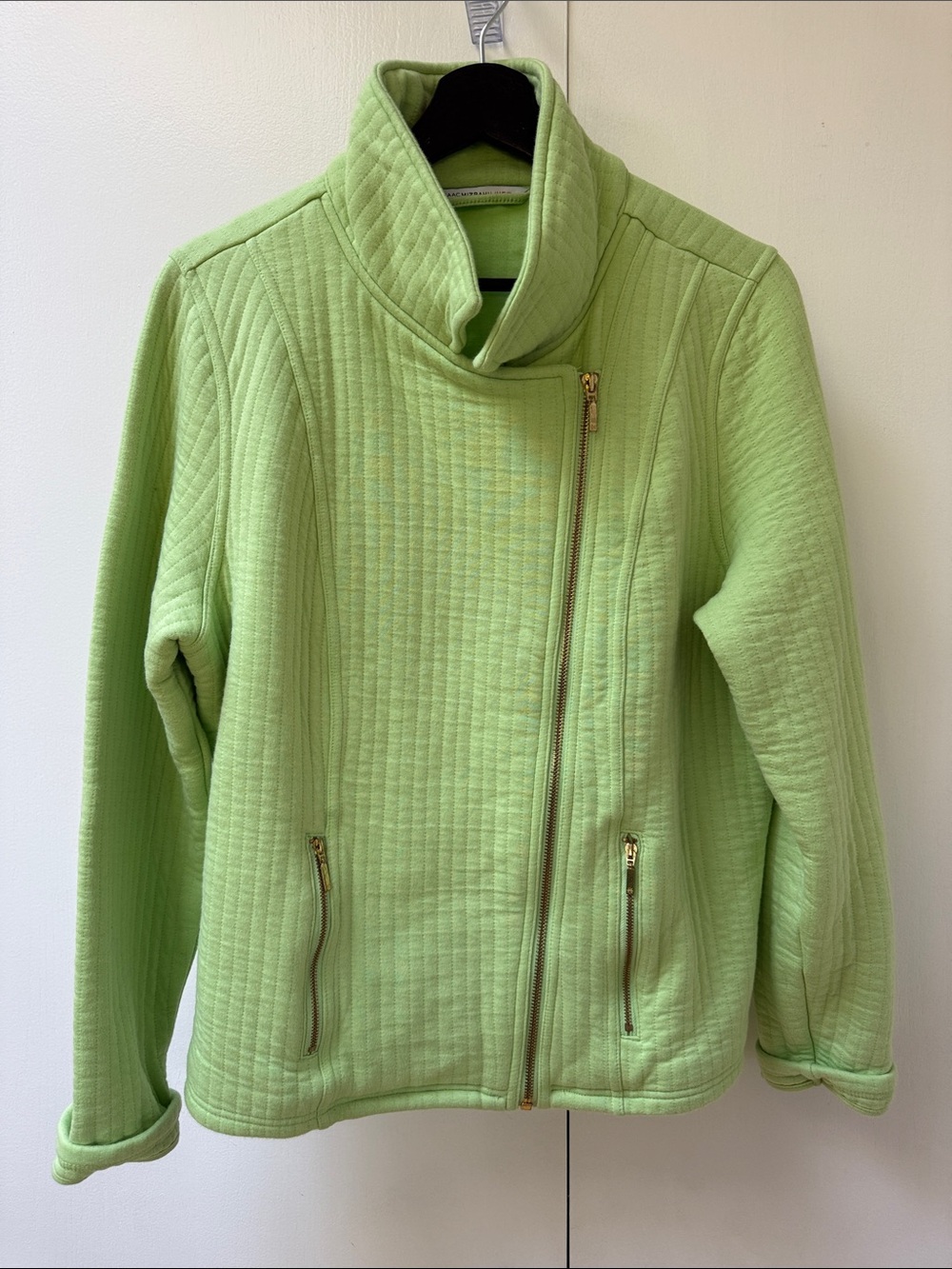 Isaac Mizrahi Light Green Quilted Asymmetric Zip Jacket